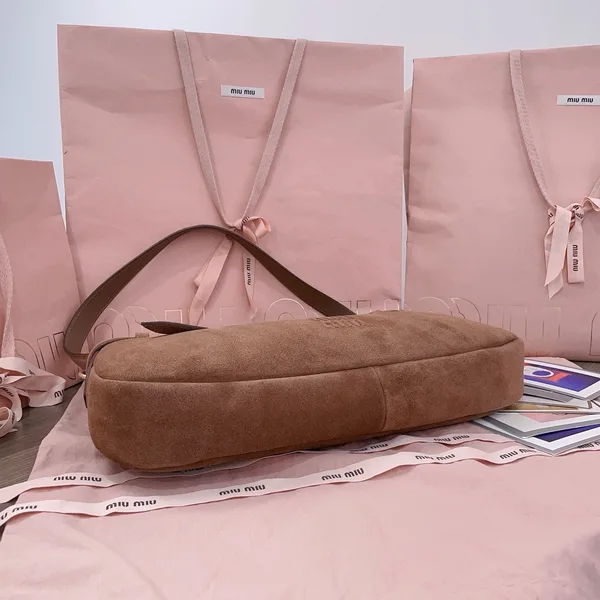Miu Miu Aventure Medium Shoulder Bag in Brown Suede Leather product view 3