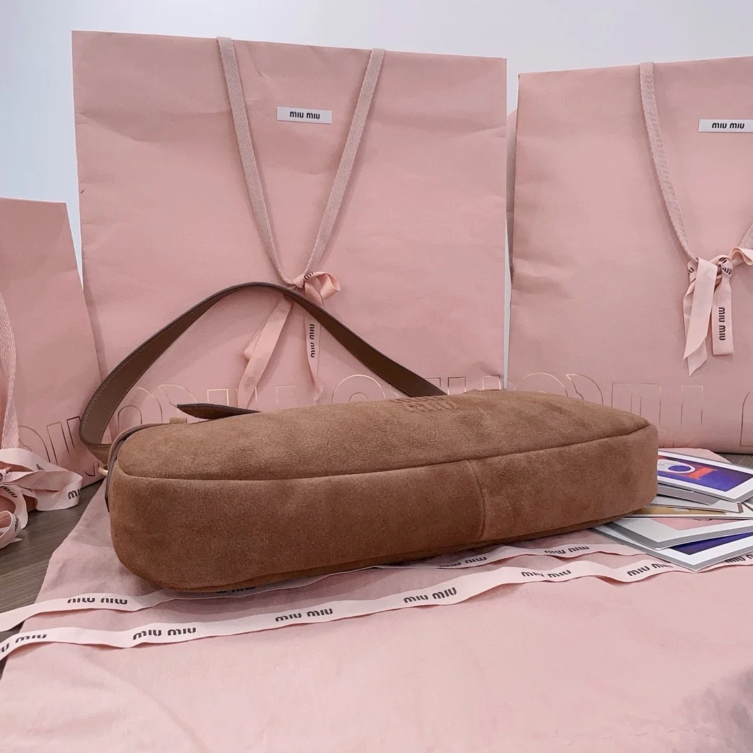 Miu Miu Aventure Medium Shoulder Bag in Brown Suede Leather product view 3