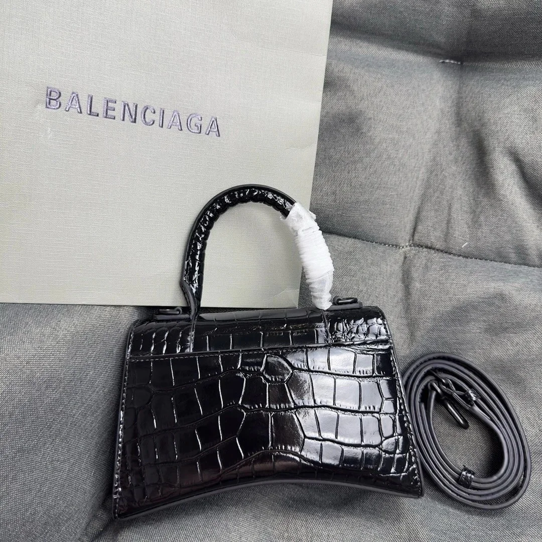 Balenciaga Hourglass XS Bag in Noir Croc-Embossed Calfskin product view 6