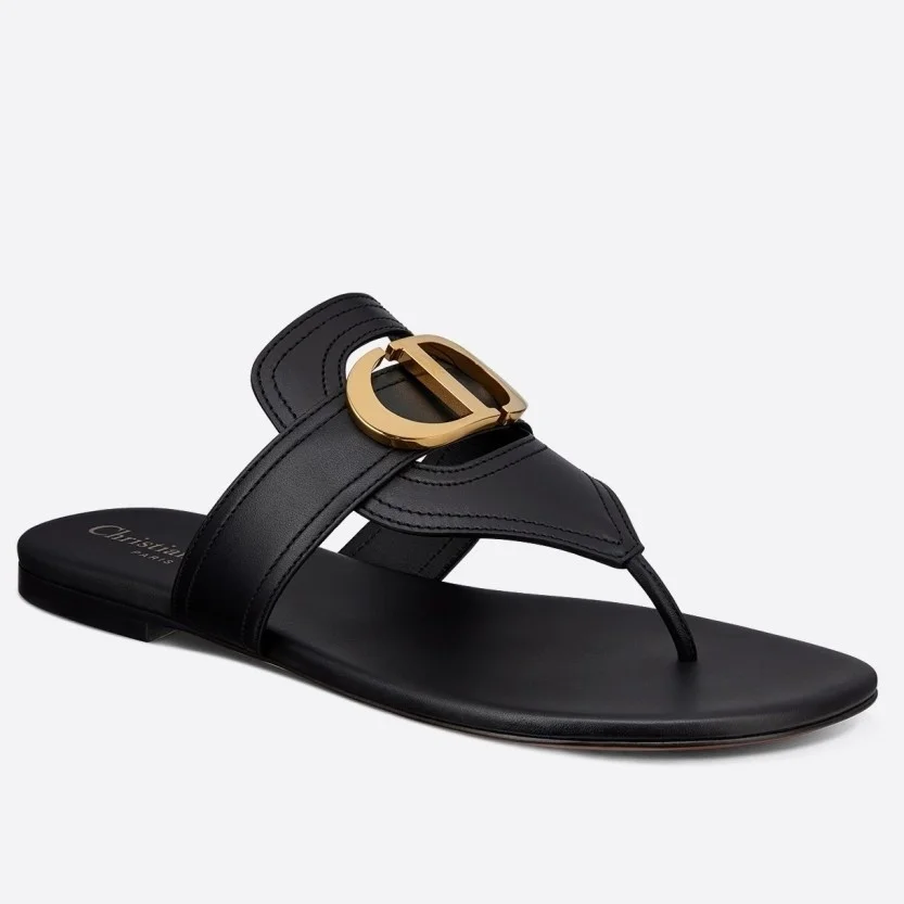 Dior 30 Montaigne Thong Flats In Black Calfskin product view 1