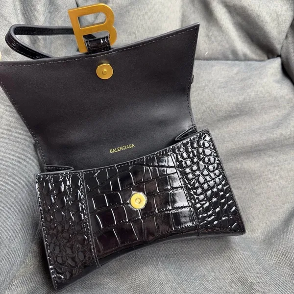 Balenciaga Hourglass XS Bag in Black Croc-Embossed Calfskin product view 5