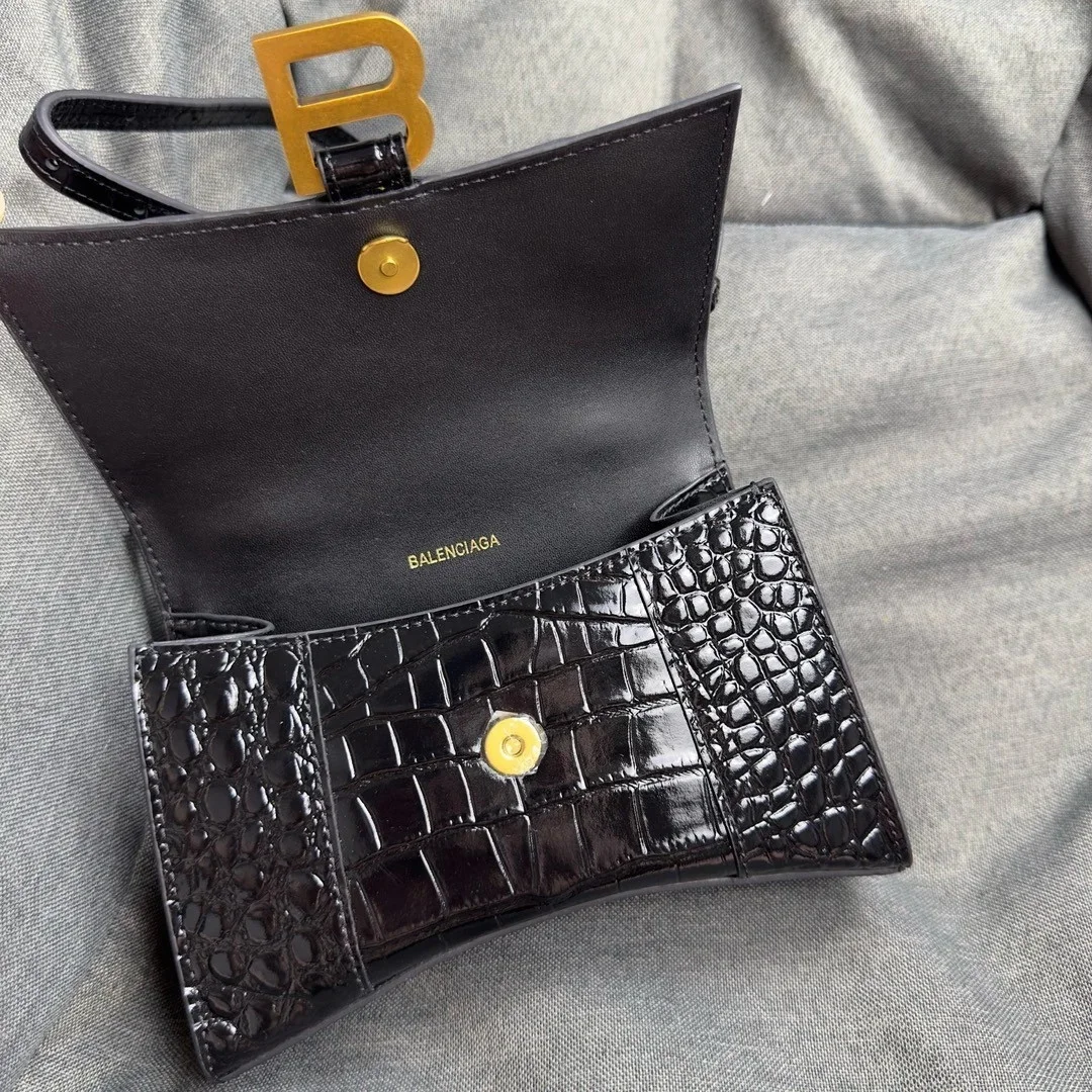 Balenciaga Hourglass XS Bag in Black Croc-Embossed Calfskin product view 5