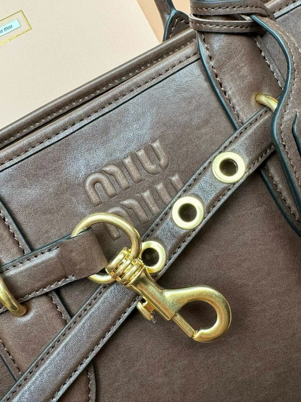 Miu Miu Aventure Large Tote Bag in Briarwood Nappa Leather product view 10