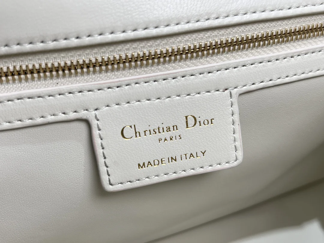 Medium Soft Dior Caro Bag — White with Gold-Tone Hardware product view 9
