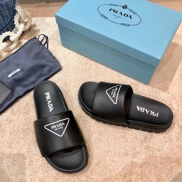 Prada Black Leather Slides with Printed Triangle Logo product view 7