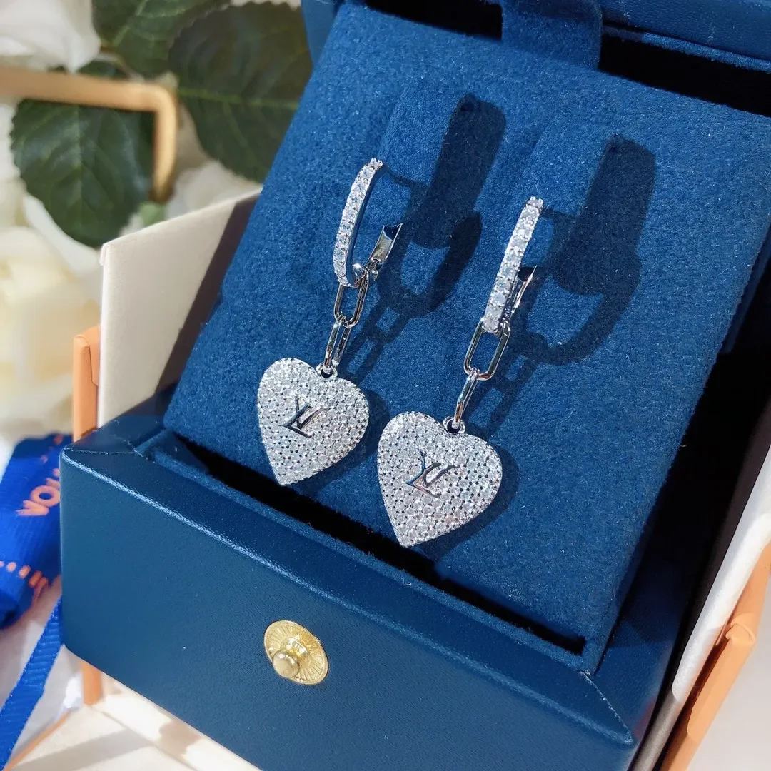Louis Vuitton Pavé Heart Drop Hoop Earrings Silver-Tone product view 2