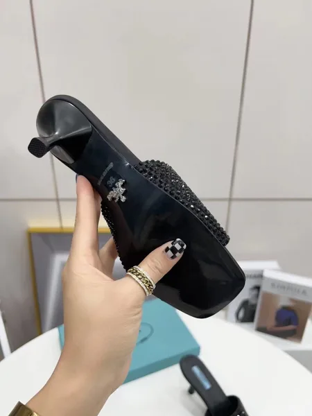 Prada Black Satin Heeled Sandals with Crystals product view 6