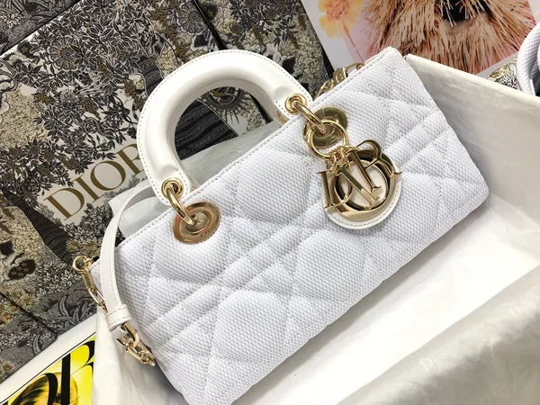 Dior Lady D-Joy Medium Bag In White Macrocannage Technical Fabric product view 5