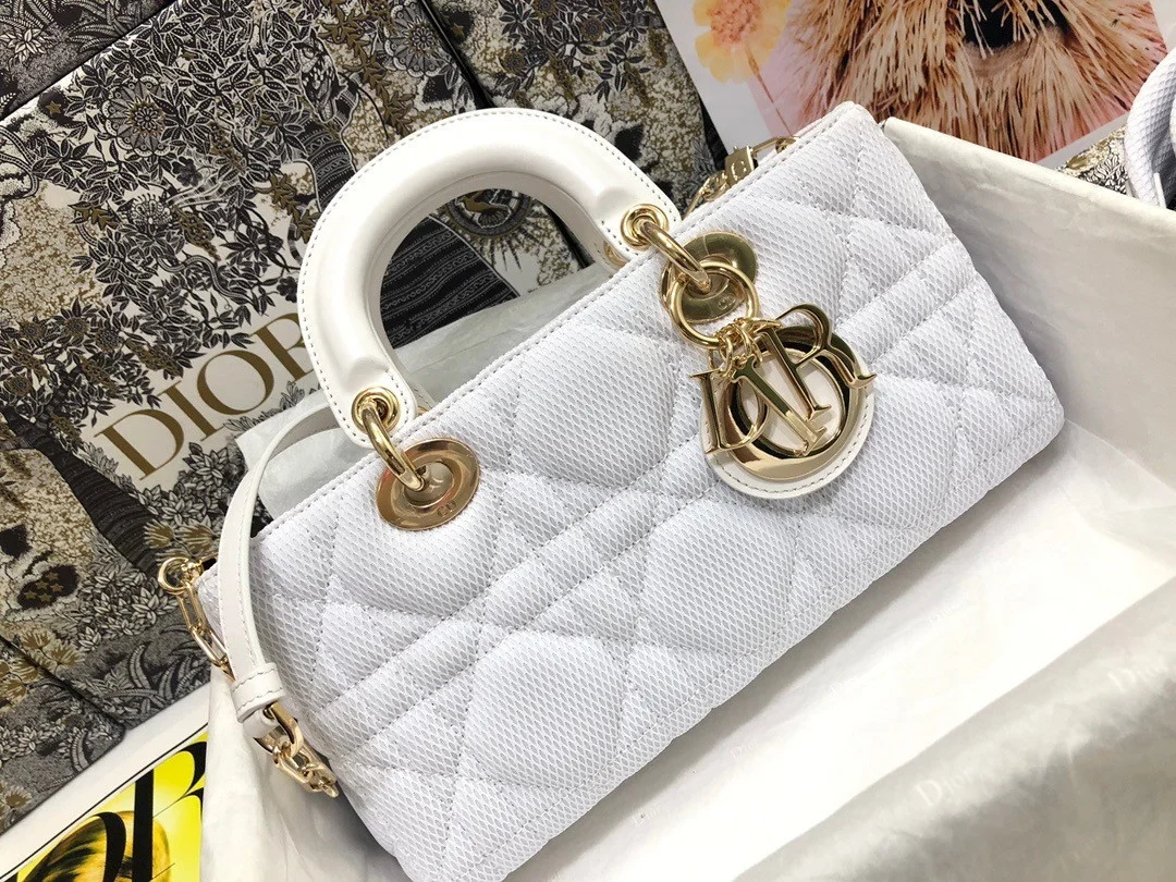 Dior Lady D-Joy Medium Bag In White Macrocannage Technical Fabric product view 5