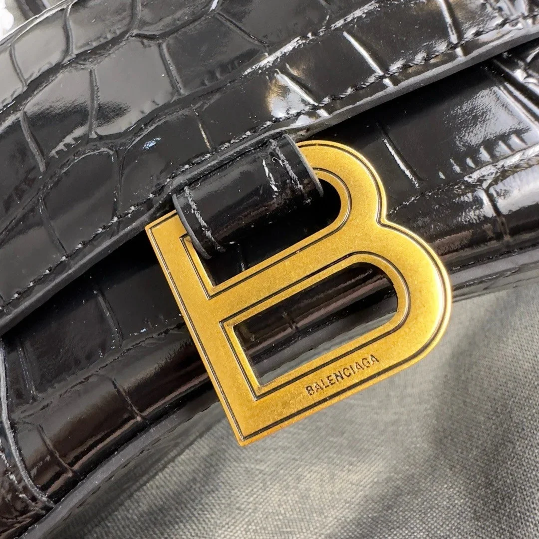 Balenciaga Hourglass XS Bag in Black Croc-Embossed Calfskin product view 6