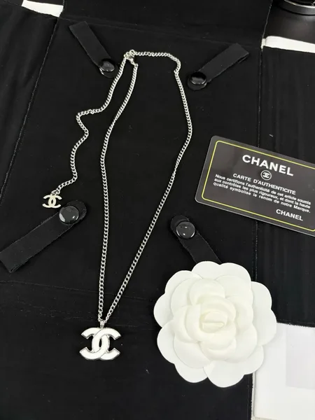 Chanel White Enamel CC Pendant Necklace White and Silver-Tone product photo