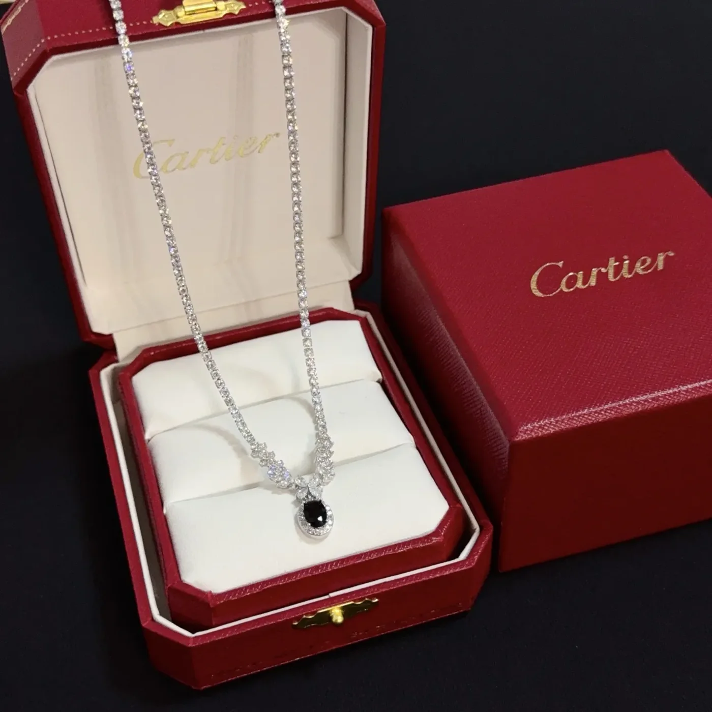 Cartier Black Teardrop Silver-Tone Pendant Necklace product view 1