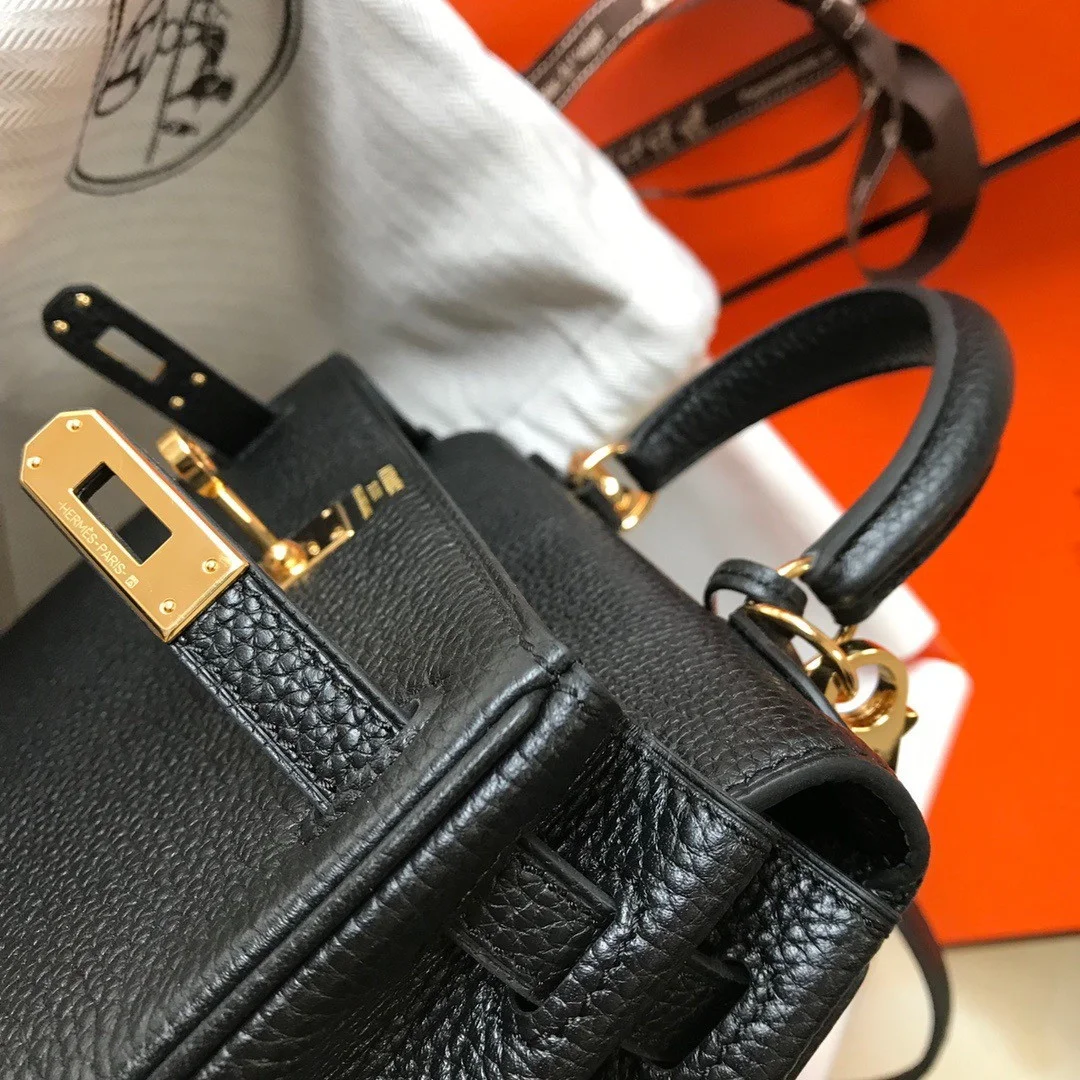 Hermes Kelly 20cm Bag In Black Clemence Leather GHW product view 8