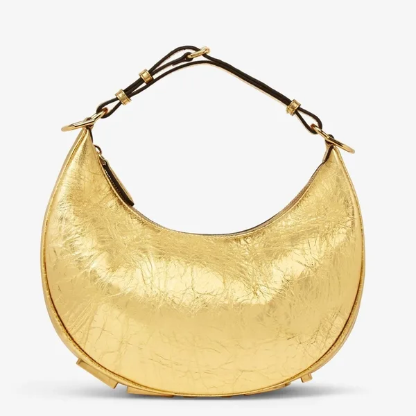 Fendi Fendigraphy Small Hobo Bag In Gold Metallic Leather product photo