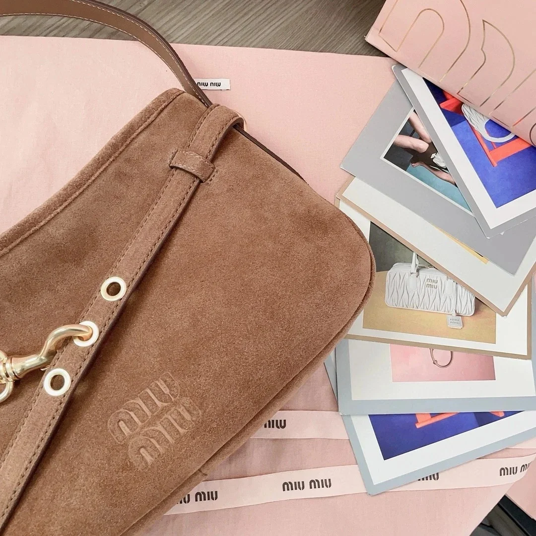 Miu Miu Aventure Small Shoulder Bag in Brown Suede Leather product view 9