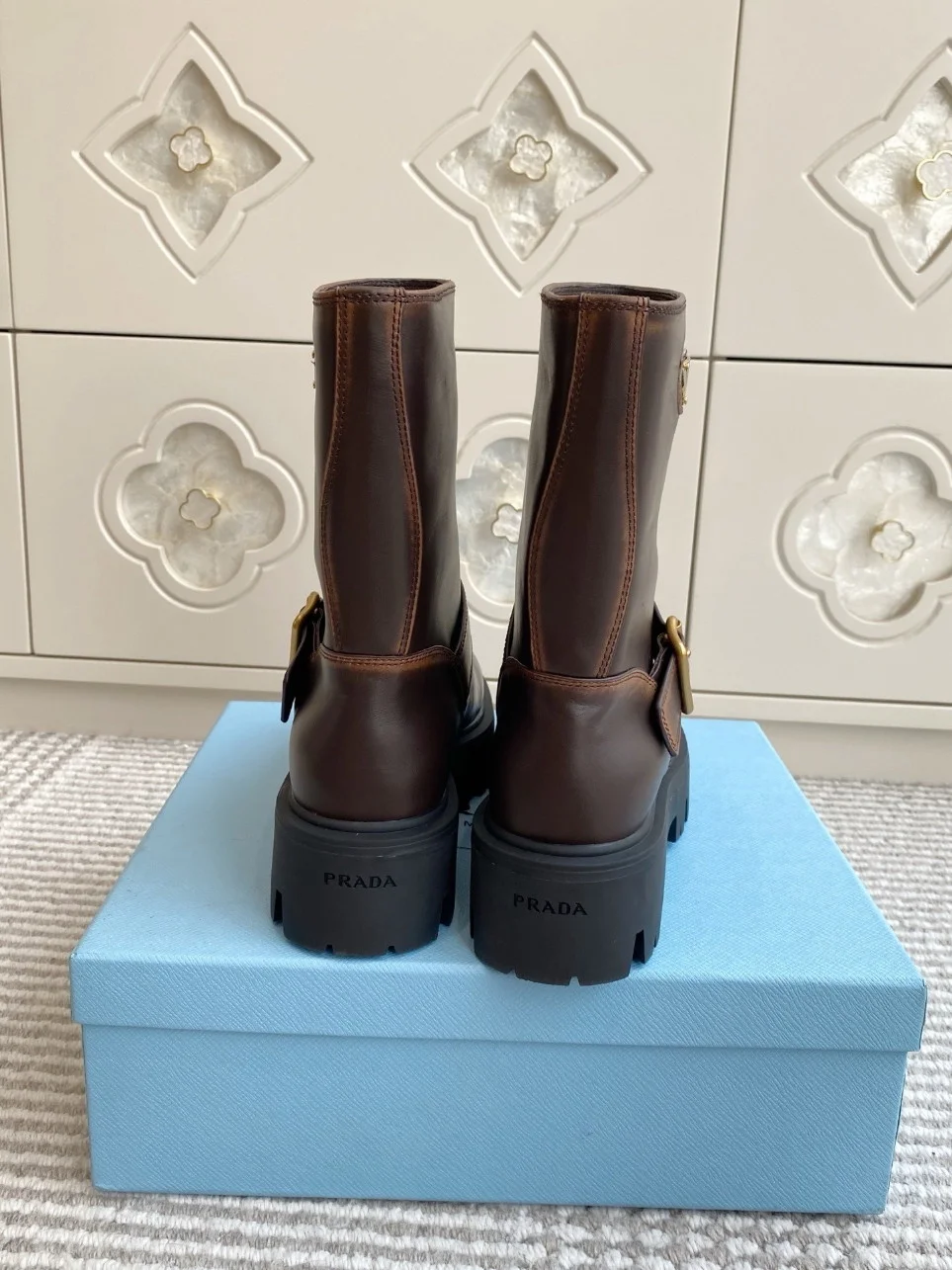 Prada Biker Boots in Dark Brown Calfskin product view 4
