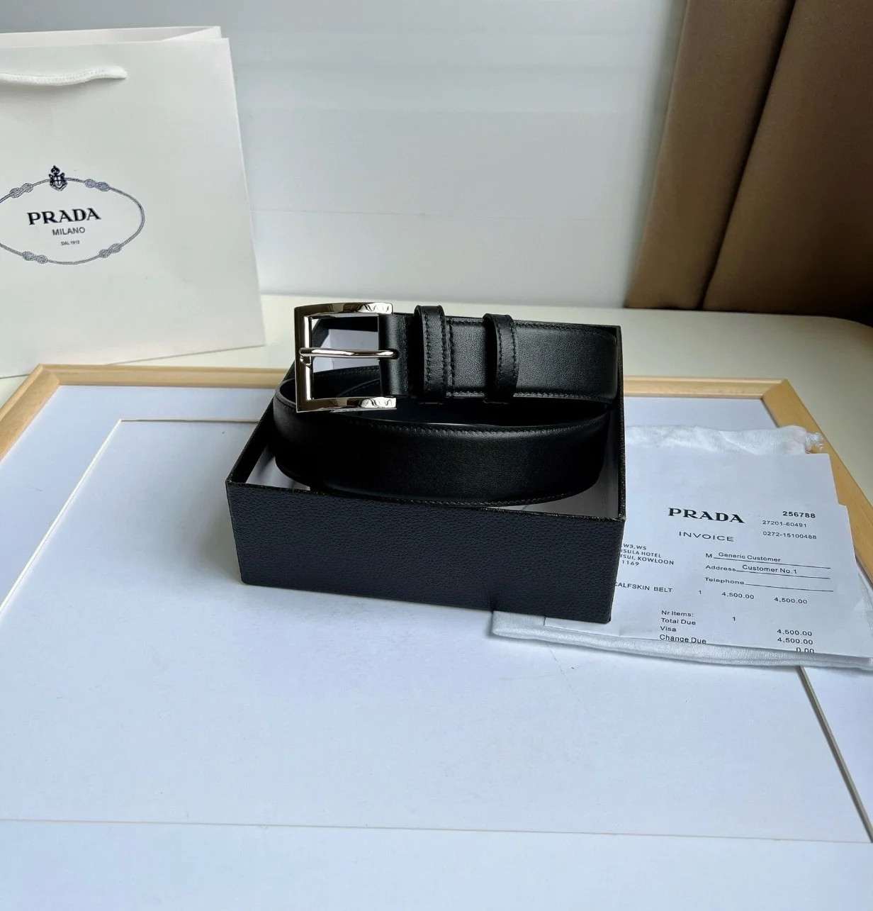 Prada 35MM Belt in Black Smooth Calfskin product view 7