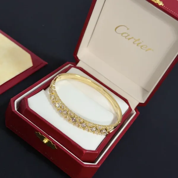 Cartier Gold-Tone Textured Bangle with Teardrop Crystal-Effect Details product view 2