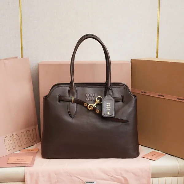 Miu Miu Aventure Large Shopper Bag in Briarwood Nappa Leather product view 2