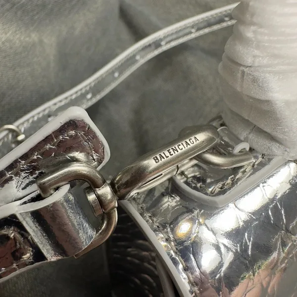 Balenciaga Hourglass XS Bag in Silver Croc-Embossed Calfskin product view 3