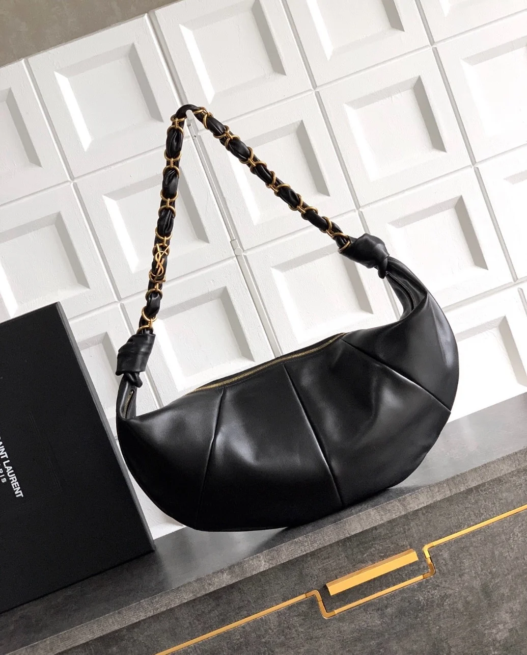 Saint Laurent Amalia Hobo Bag in Black Lambskin product view 2