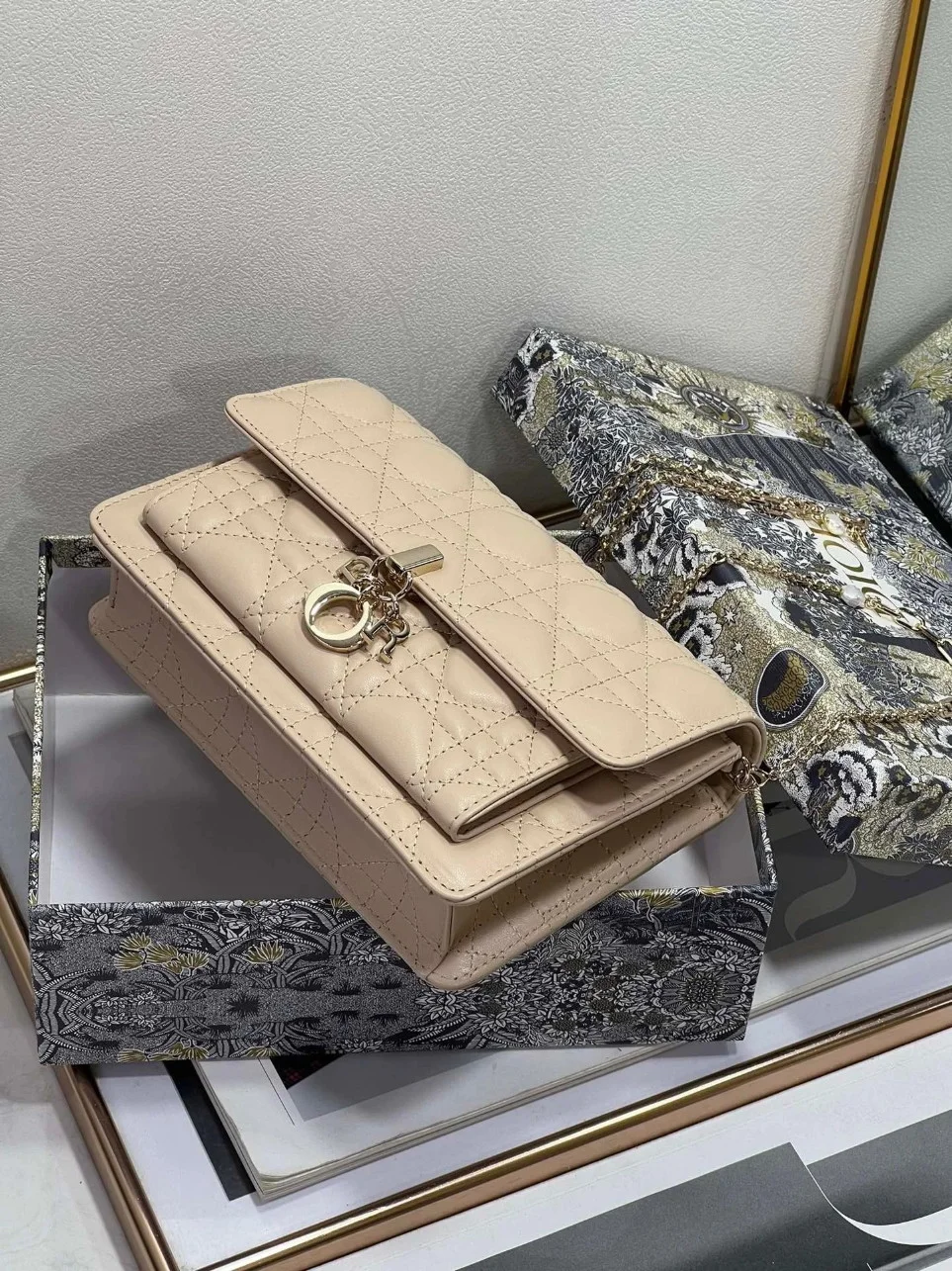 Dior Lady Dior Chain Pouch In Beige Cannage Lambskin product view 2