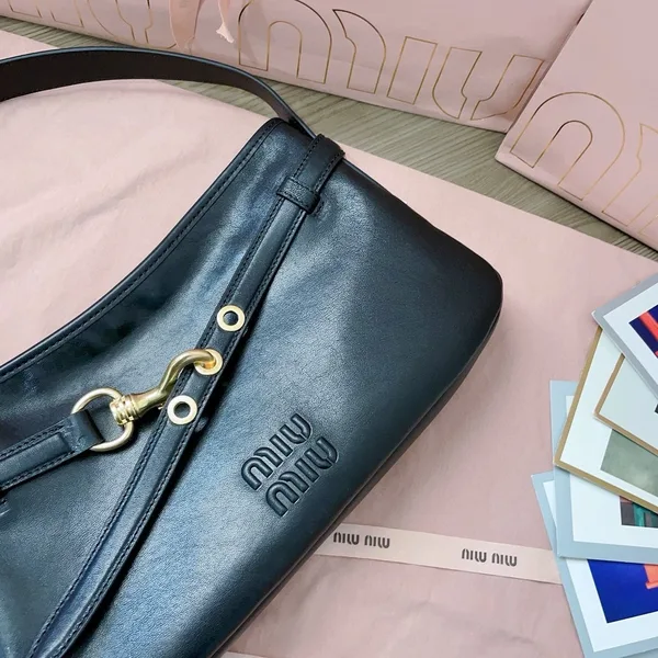 Miu Miu Aventure Small Shoulder Bag in Black Nappa Leather product view 8