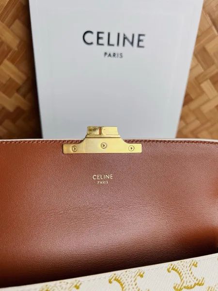 Celine Claude Shoulder Bag in White Triomphe Canvas product view 8