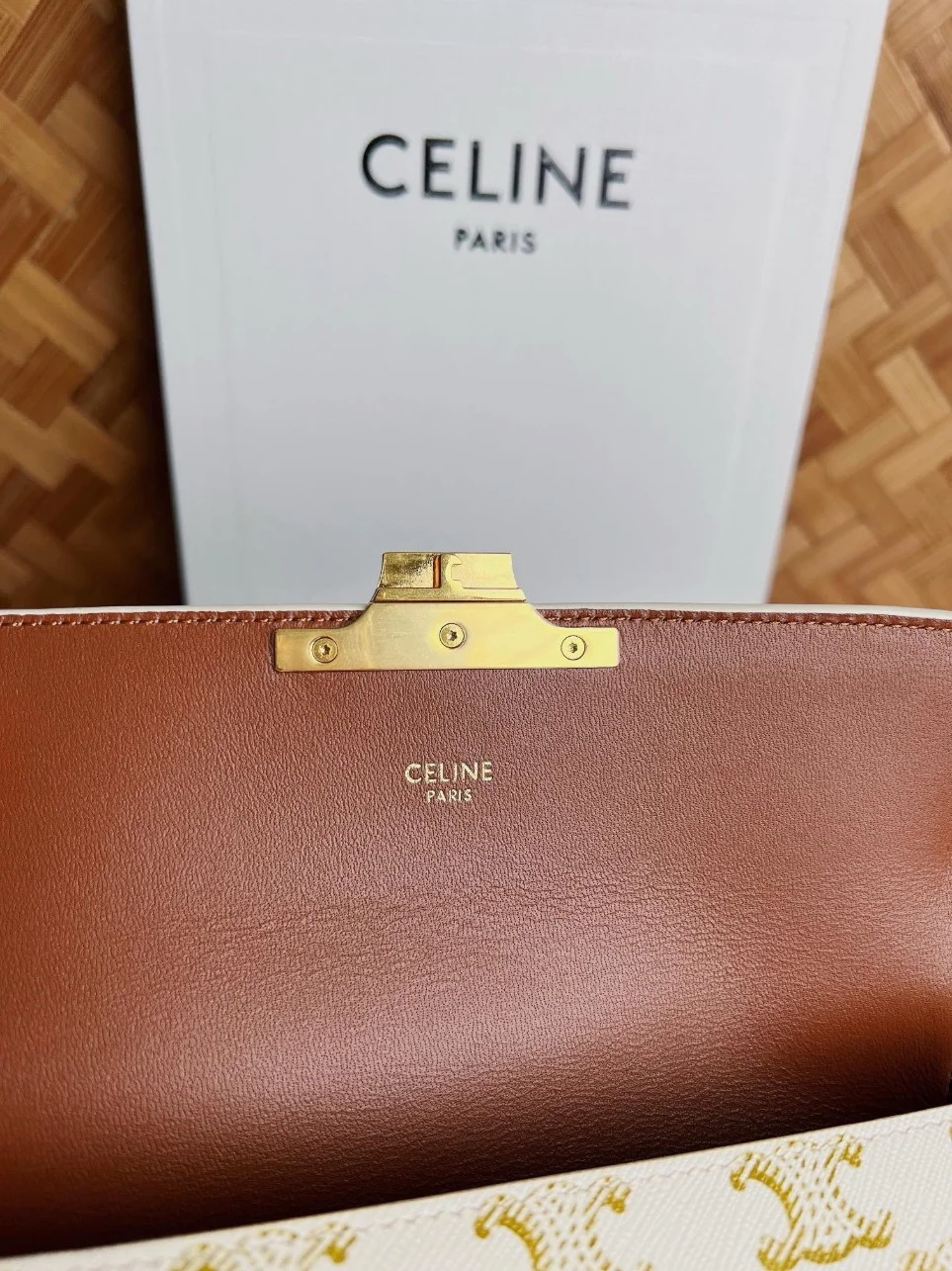 Celine Claude Shoulder Bag in White Triomphe Canvas product view 8
