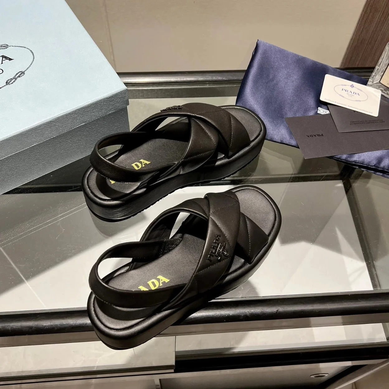 Prada Flatform Sandals In Black Quilted Nappa Leather product view 6