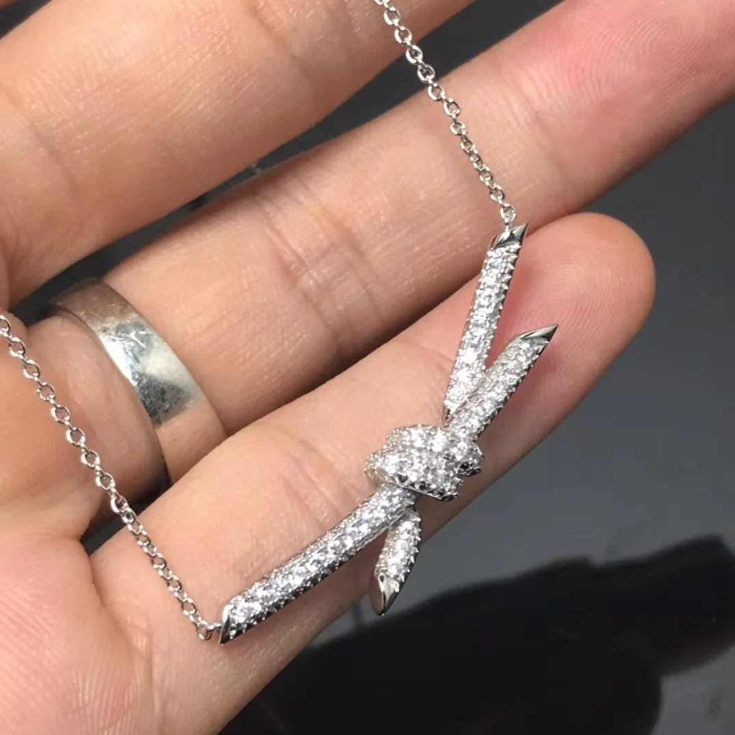Tiffany & Co. Knot Full Pavé-Effect Pendant Necklace Silver-Tone product view 1
