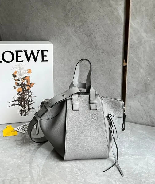 Loewe Compact Hammock Bag in Pearl Grey Grained Calfskin product view 8