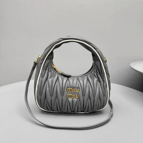 Miu Miu Wander Hobo Bag in Grey Matelasse Nappa Leather product view 9