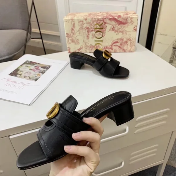 Dior 30 Montaigne Heeled Slides In Black Calfskin product view 4