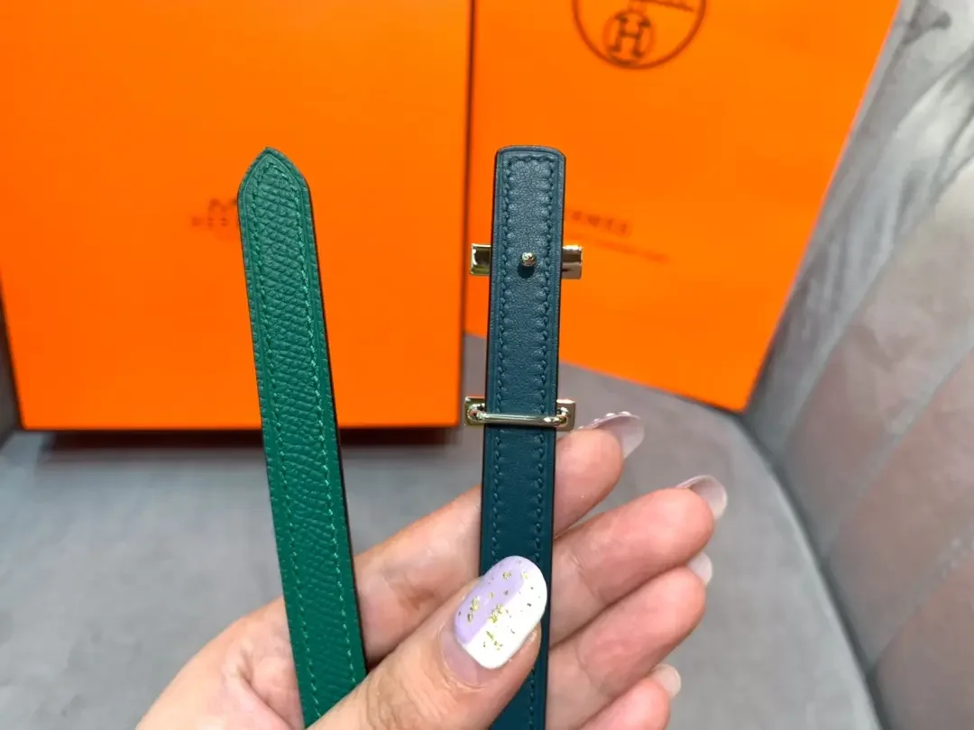 Hermès Green/Black Reversible Belt with Silver-Tone Slim H Buckle product view 7