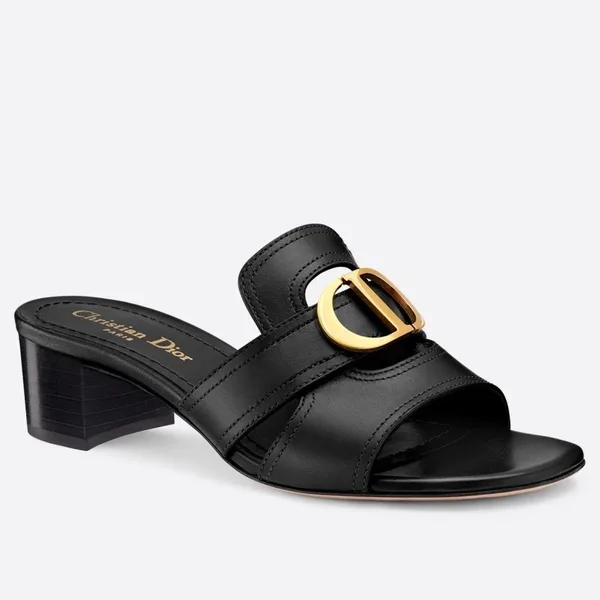 Dior 30 Montaigne Heeled Slides In Black Calfskin product photo