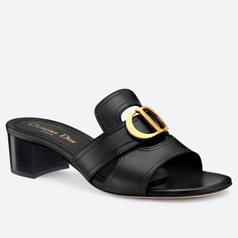 Dior 30 Montaigne Heeled Slides In Black Calfskin product view 1