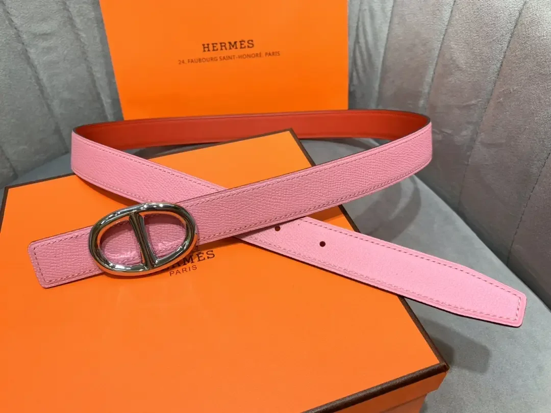 Hermès Pink/Red Reversible Belt with Silver-Tone Oval Buckle product view 1