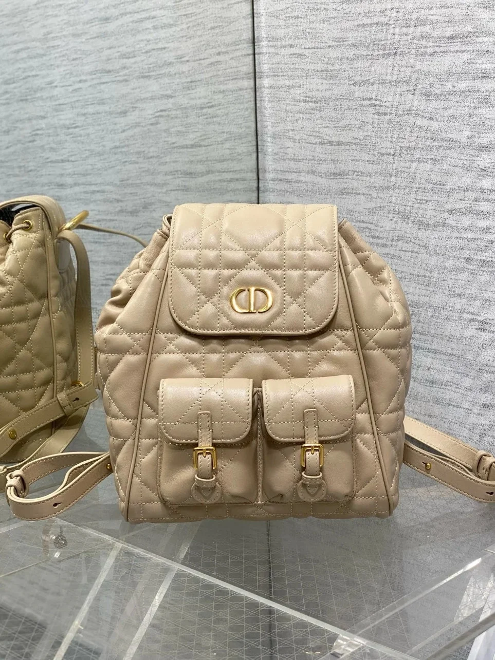Dior Caro Medium Backpack in Beige Macrocannage Lambskin product view 7