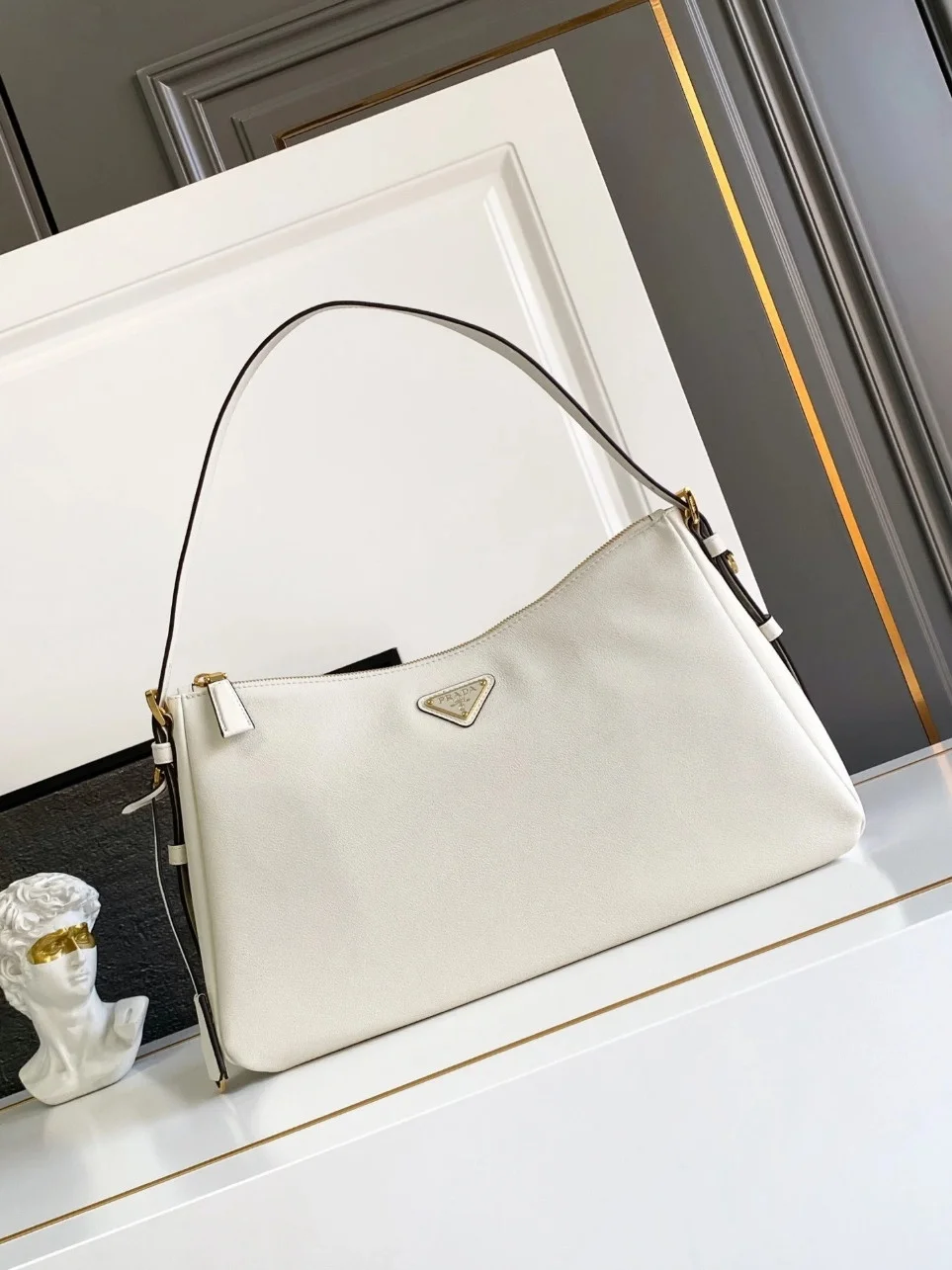 Prada Aimee Large Shoulder Bag in White Leather product view 6