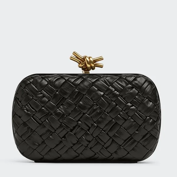 Bottega Veneta Knot Minaudiere Clutch In Black Foulard Intreccio Leather product photo