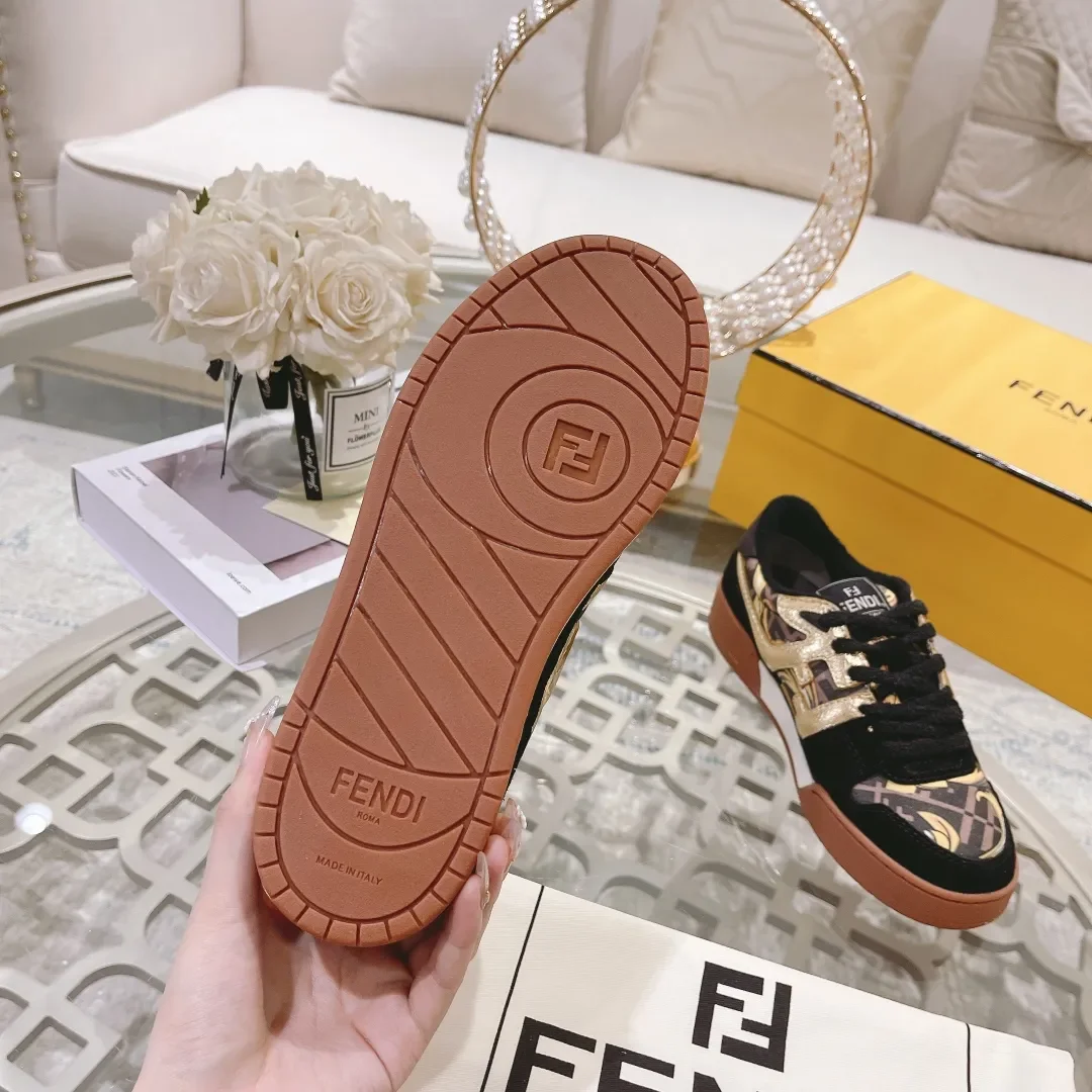 Fendi Match Black Gold Leather Sneakers product view 9