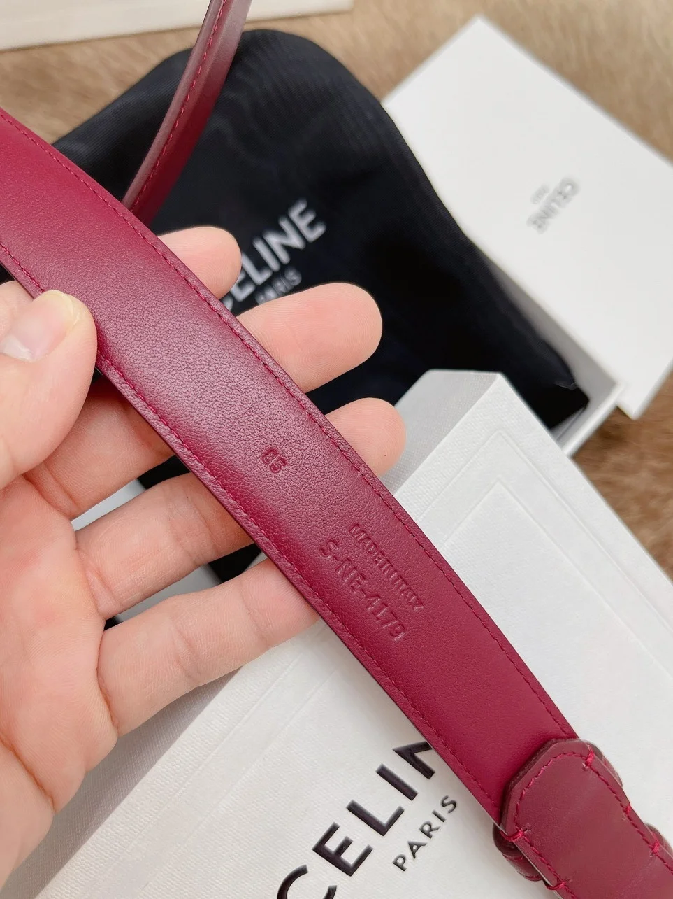 Celine Medium Triomphe Belt 25MM in Bordeaux Calfskin product view 5