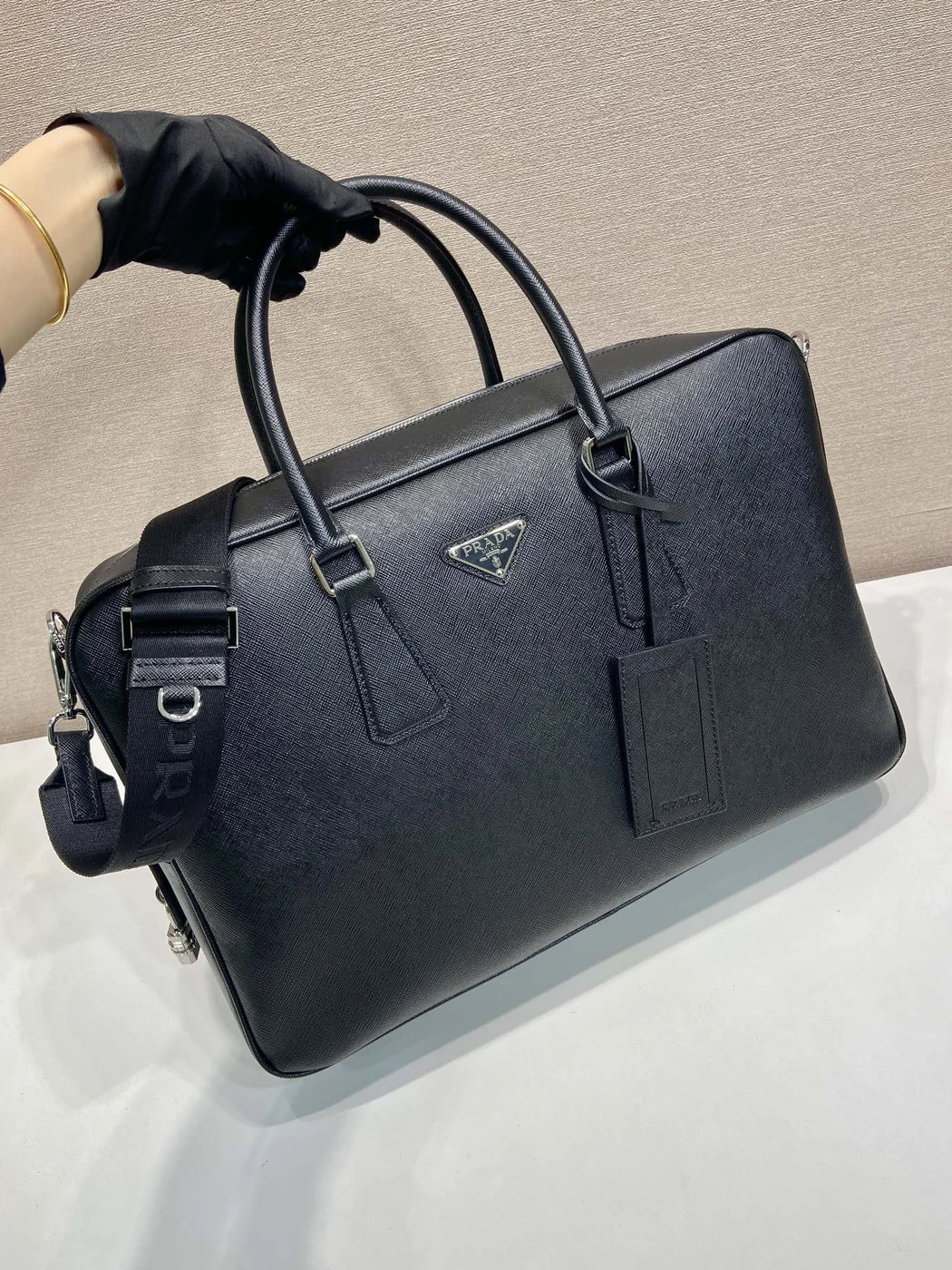 Prada Saffiano Leather Work Bag — Black product view 3