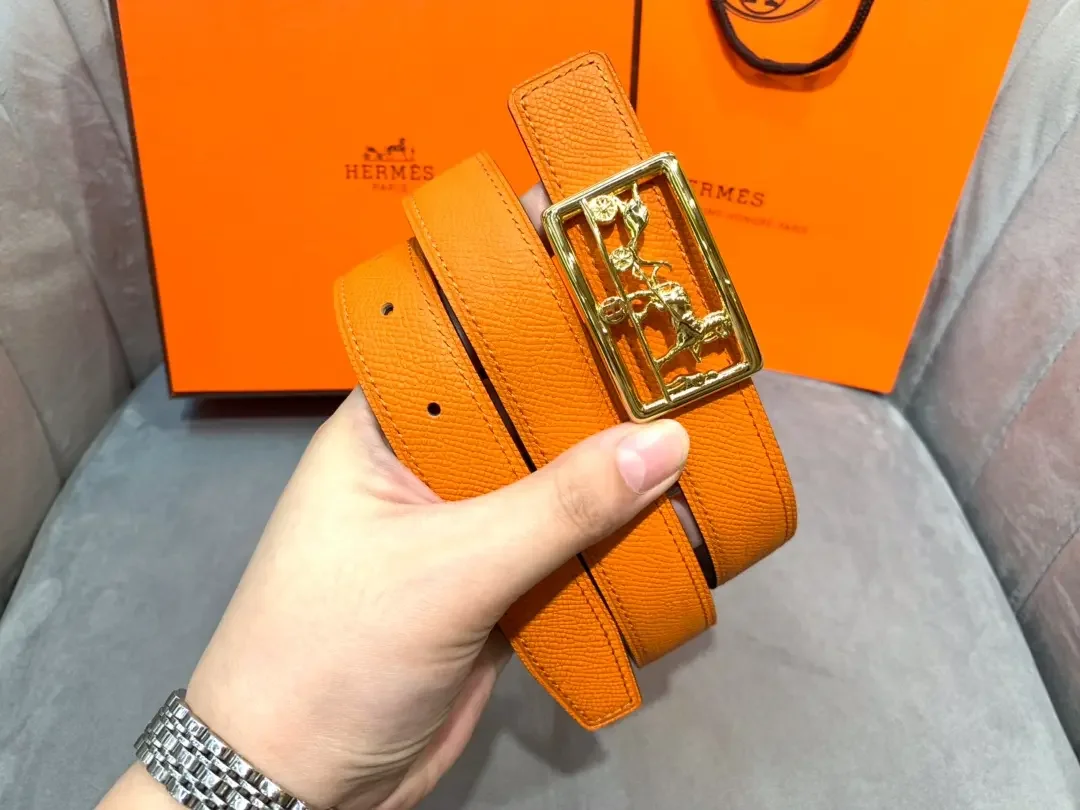 Hermès Orange/Black Reversible Belt with Gold-Tone Horse-and-Carriage Buckle product view 4