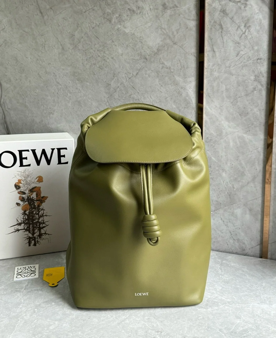 Loewe Flamenco Backpack in Olive Supple Calfskin product view 8