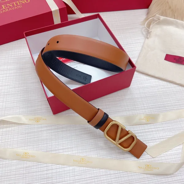 Valentino VLogo Reversible Belt 30mm in Brown and Black Calfskin product view 4