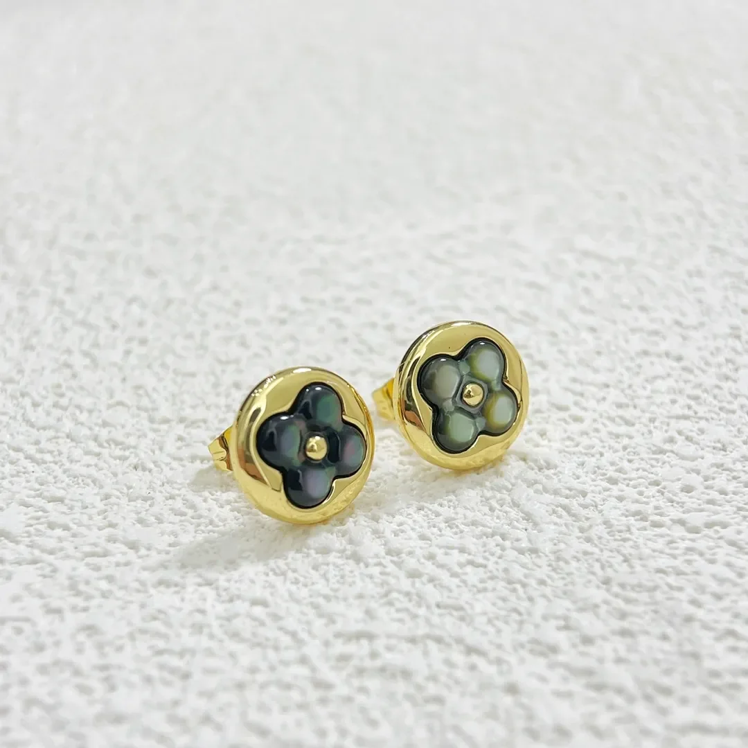 Louis Vuitton Sun Blossom Pearlescent Stud Earrings Gray Inlay and Gold-Tone product view 1