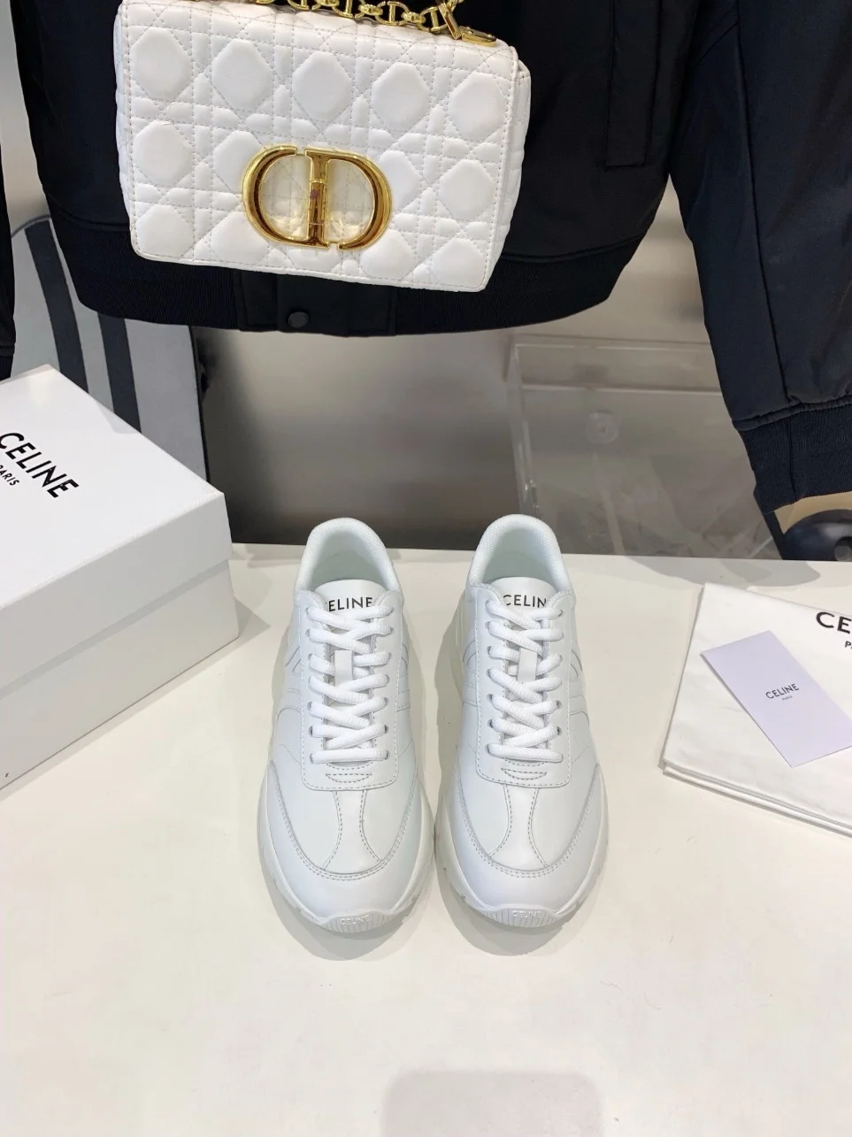 Celine Women’s Runner CR-01 Low-top Sneakers in White Leather product view 3