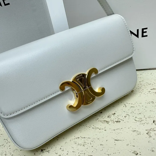 Celine Claude Shoulder Bag in White Calfskin product view 10